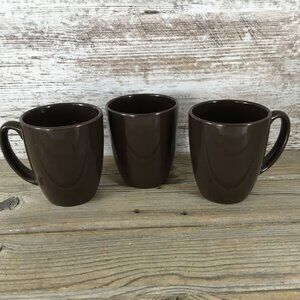 Set of 3 Corelle Coordinates Stoneware Mugs Brown 4"